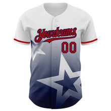 Load image into Gallery viewer, Custom White Red-Navy 3D Pattern Design Gradient Style Twinkle Star Authentic Baseball Jersey