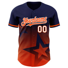 Load image into Gallery viewer, Custom Navy Orange-White 3D Pattern Design Gradient Style Twinkle Star Authentic Baseball Jersey