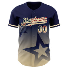 Load image into Gallery viewer, Custom Navy Vintage USA Flag-Cream 3D Pattern Design Gradient Style Twinkle Star Authentic Baseball Jersey