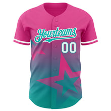 Load image into Gallery viewer, Custom Pink Aqua-White 3D Pattern Design Gradient Style Twinkle Star Authentic Baseball Jersey