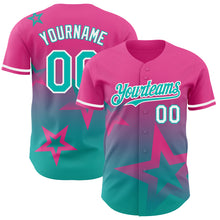 Load image into Gallery viewer, Custom Pink Aqua-White 3D Pattern Design Gradient Style Twinkle Star Authentic Baseball Jersey
