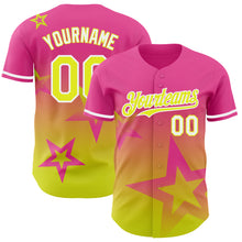 Load image into Gallery viewer, Custom Pink Neon Yellow-White 3D Pattern Design Gradient Style Twinkle Star Authentic Baseball Jersey