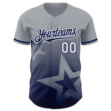 Load image into Gallery viewer, Custom Gray Navy-White 3D Pattern Design Gradient Style Twinkle Star Authentic Baseball Jersey