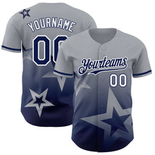Load image into Gallery viewer, Custom Gray Navy-White 3D Pattern Design Gradient Style Twinkle Star Authentic Baseball Jersey