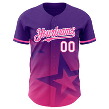 Load image into Gallery viewer, Custom Purple Pink-White 3D Pattern Design Gradient Style Twinkle Star Authentic Baseball Jersey