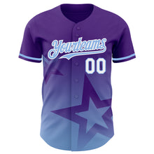 Load image into Gallery viewer, Custom Purple Light Blue-White 3D Pattern Design Gradient Style Twinkle Star Authentic Baseball Jersey