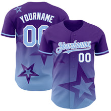Load image into Gallery viewer, Custom Purple Light Blue-White 3D Pattern Design Gradient Style Twinkle Star Authentic Baseball Jersey
