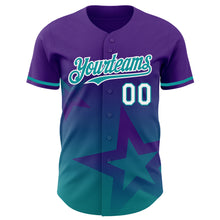 Load image into Gallery viewer, Custom Purple Teal-White 3D Pattern Design Gradient Style Twinkle Star Authentic Baseball Jersey