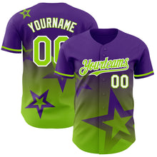 Load image into Gallery viewer, Custom Purple Neon Green-White 3D Pattern Design Gradient Style Twinkle Star Authentic Baseball Jersey