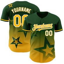 Load image into Gallery viewer, Custom Green Gold-White 3D Pattern Design Gradient Style Twinkle Star Authentic Baseball Jersey