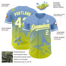 Load image into Gallery viewer, Custom Light Blue White-Neon Yellow 3D Pattern Design Gradient Style Twinkle Star Authentic Baseball Jersey