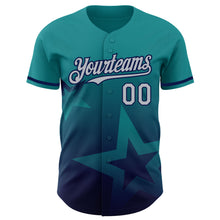 Load image into Gallery viewer, Custom Teal Gray-Navy 3D Pattern Design Gradient Style Twinkle Star Authentic Baseball Jersey