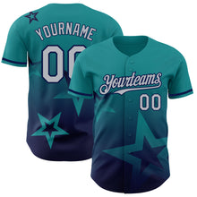 Load image into Gallery viewer, Custom Teal Gray-Navy 3D Pattern Design Gradient Style Twinkle Star Authentic Baseball Jersey
