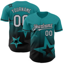 Load image into Gallery viewer, Custom Teal Gray-Black 3D Pattern Design Gradient Style Twinkle Star Authentic Baseball Jersey