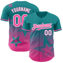 Load image into Gallery viewer, Custom Teal Pink-White 3D Pattern Design Gradient Style Twinkle Star Authentic Baseball Jersey
