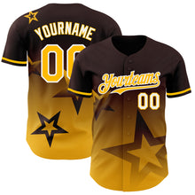 Load image into Gallery viewer, Custom Brown Gold-White 3D Pattern Design Gradient Style Twinkle Star Authentic Baseball Jersey