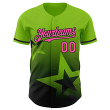 Load image into Gallery viewer, Custom Neon Green Pink-Black 3D Pattern Design Gradient Style Twinkle Star Authentic Baseball Jersey