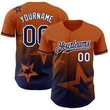 Load image into Gallery viewer, Custom Texas Orange Navy-White 3D Pattern Design Gradient Style Twinkle Star Authentic Baseball Jersey