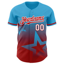 Load image into Gallery viewer, Custom Sky Blue Red-White 3D Pattern Design Gradient Style Twinkle Star Authentic Baseball Jersey