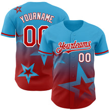 Load image into Gallery viewer, Custom Sky Blue Red-White 3D Pattern Design Gradient Style Twinkle Star Authentic Baseball Jersey