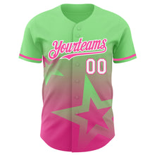 Load image into Gallery viewer, Custom Pea Green Pink-White 3D Pattern Design Gradient Style Twinkle Star Authentic Baseball Jersey