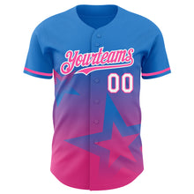 Load image into Gallery viewer, Custom Electric Blue Pink-White 3D Pattern Design Gradient Style Twinkle Star Authentic Baseball Jersey
