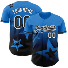 Load image into Gallery viewer, Custom Electric Blue Black-White 3D Pattern Design Gradient Style Twinkle Star Authentic Baseball Jersey