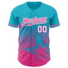 Load image into Gallery viewer, Custom Lakes Blue Pink-White 3D Pattern Design Gradient Style Twinkle Star Authentic Baseball Jersey
