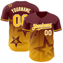 Load image into Gallery viewer, Custom Burgundy Gold-White 3D Pattern Design Gradient Style Twinkle Star Authentic Baseball Jersey