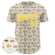 Load image into Gallery viewer, Custom White Yellow 3D Pattern Design Animal Dog And Hawaii Palm Trees Authentic Baseball Jersey