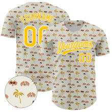 Load image into Gallery viewer, Custom White Yellow 3D Pattern Design Animal Dog And Hawaii Palm Trees Authentic Baseball Jersey