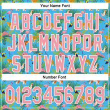 Load image into Gallery viewer, Custom Sky Blue Medium Pink-White 3D Pattern Design Animal Tiger Leopard Flamingo And Hawaii Palm Leaves Authentic Baseball Jersey