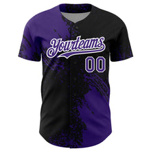 Load image into Gallery viewer, Custom Purple Black-White 3D Pattern Design Abstract Brush Stroke Authentic Baseball Jersey