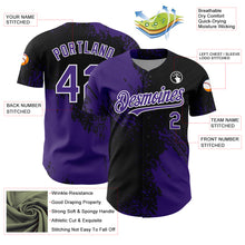 Load image into Gallery viewer, Custom Purple Black-White 3D Pattern Design Abstract Brush Stroke Authentic Baseball Jersey