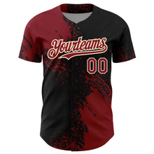 Load image into Gallery viewer, Custom Crimson Black-Cream 3D Pattern Design Abstract Brush Stroke Authentic Baseball Jersey