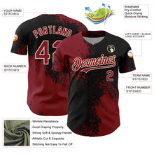 Load image into Gallery viewer, Custom Crimson Black-Cream 3D Pattern Design Abstract Brush Stroke Authentic Baseball Jersey
