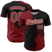 Load image into Gallery viewer, Custom Crimson Black-Cream 3D Pattern Design Abstract Brush Stroke Authentic Baseball Jersey