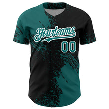 Load image into Gallery viewer, Custom Teal Black-White 3D Pattern Design Abstract Brush Stroke Authentic Baseball Jersey
