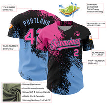 Load image into Gallery viewer, Custom Pink Black-Light Blue 3D Pattern Design Abstract Brush Stroke Authentic Baseball Jersey