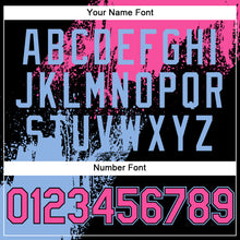 Load image into Gallery viewer, Custom Pink Black-Light Blue 3D Pattern Design Abstract Brush Stroke Authentic Baseball Jersey