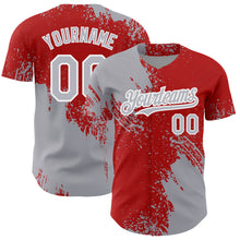 Load image into Gallery viewer, Custom Gray Red-White 3D Pattern Design Abstract Brush Stroke Authentic Baseball Jersey