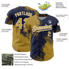 Load image into Gallery viewer, Custom Old Gold Navy-White 3D Pattern Design Abstract Brush Stroke Authentic Baseball Jersey