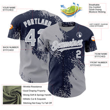 Load image into Gallery viewer, Custom Gray Navy-White 3D Pattern Design Abstract Brush Stroke Authentic Baseball Jersey