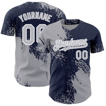 Load image into Gallery viewer, Custom Gray Navy-White 3D Pattern Design Abstract Brush Stroke Authentic Baseball Jersey