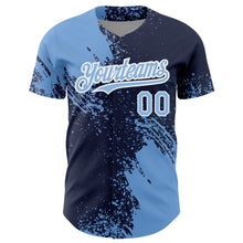 Load image into Gallery viewer, Custom Light Blue Navy-White 3D Pattern Design Abstract Brush Stroke Authentic Baseball Jersey