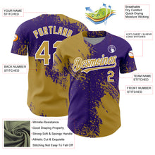 Load image into Gallery viewer, Custom Old Gold Purple-White 3D Pattern Design Abstract Brush Stroke Authentic Baseball Jersey