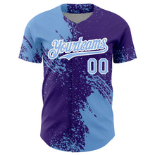 Load image into Gallery viewer, Custom Light Blue Purple-White 3D Pattern Design Abstract Brush Stroke Authentic Baseball Jersey