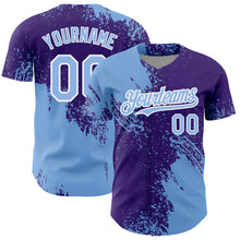 Load image into Gallery viewer, Custom Light Blue Purple-White 3D Pattern Design Abstract Brush Stroke Authentic Baseball Jersey