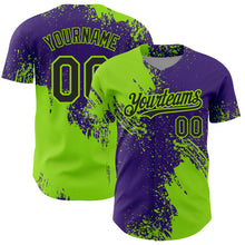 Load image into Gallery viewer, Custom Neon Green Black-Purple 3D Pattern Design Abstract Brush Stroke Authentic Baseball Jersey