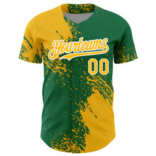Load image into Gallery viewer, Custom Gold Kelly Green-White 3D Pattern Design Abstract Brush Stroke Authentic Baseball Jersey